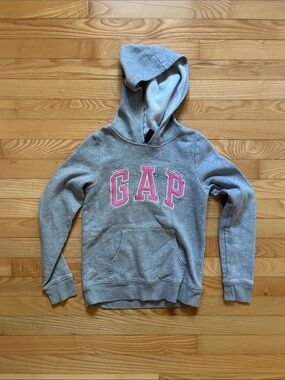 GAP Gray Hoodie with Pink Logo - Kids Pullover Sweatshirt